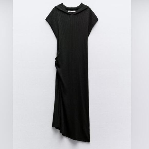 NWT Zara Hooded Sleeveless Sheer Black Side Slit Midi Dress Size M-L - Picture 1 of 15